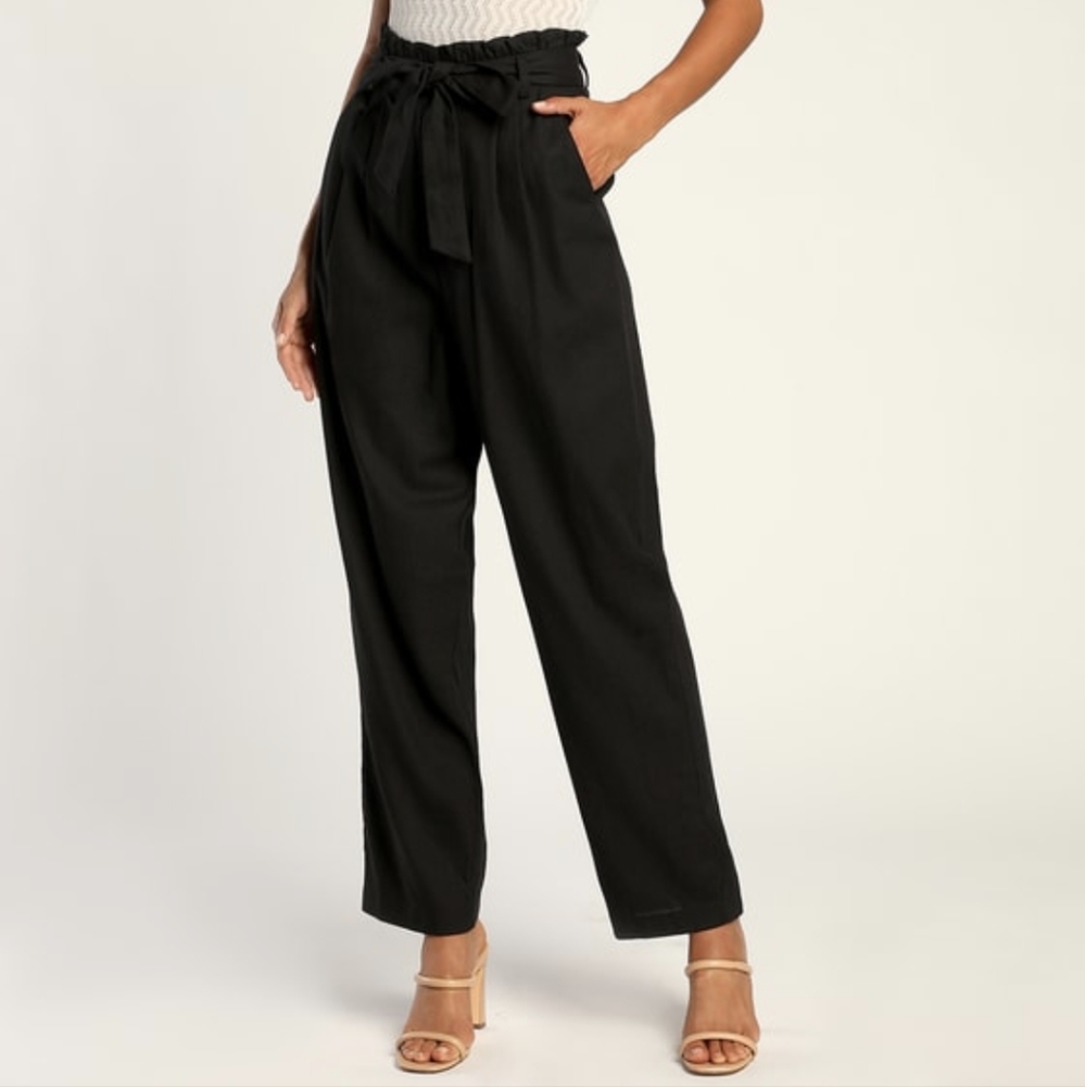 Black Linen High Waisted Pants Size XL
